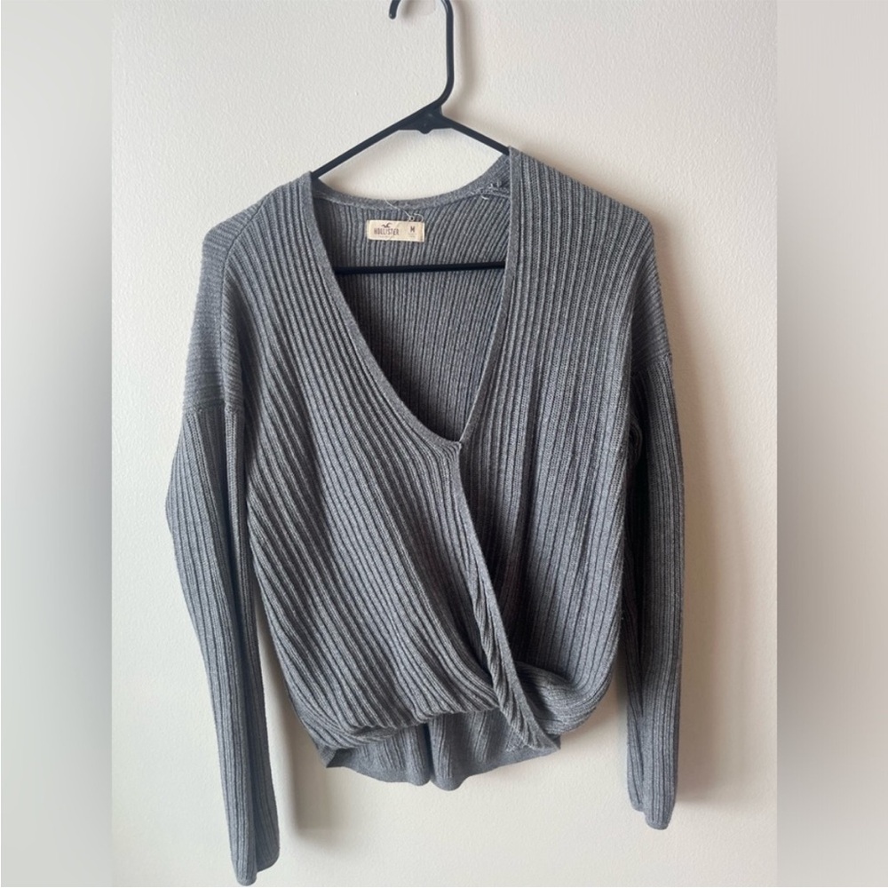 Hollister Surplice Charcoal Ribbed Knit Top